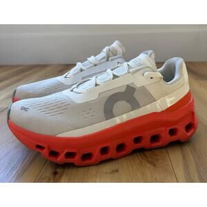 ON CLOUDMONSTER Women's White Flame Athletic Running Walking Sneaker Shoes